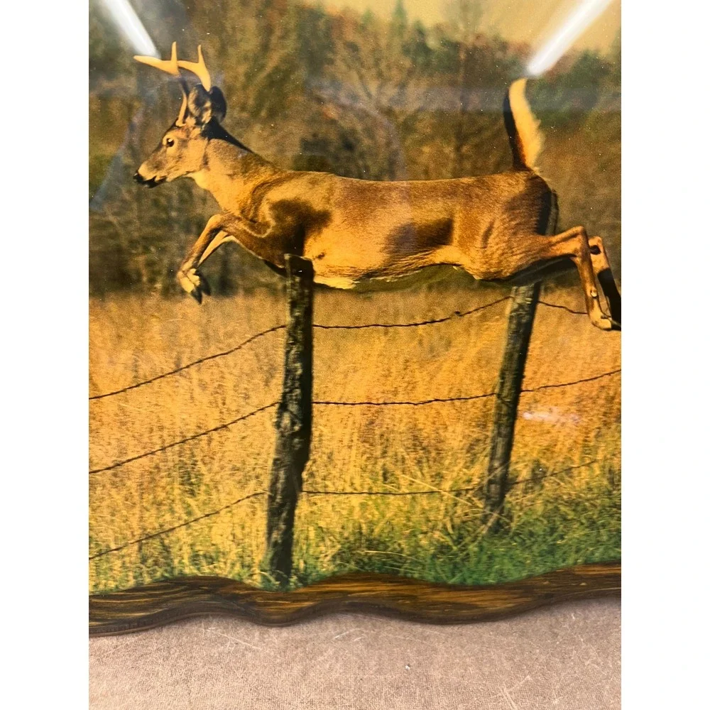 Vintage Wood Lacquer White Tail Deer Picture Cabin Wall Art Hunting Lodge Decor